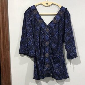INC International Concepts Navy and Black Patterned Blouse